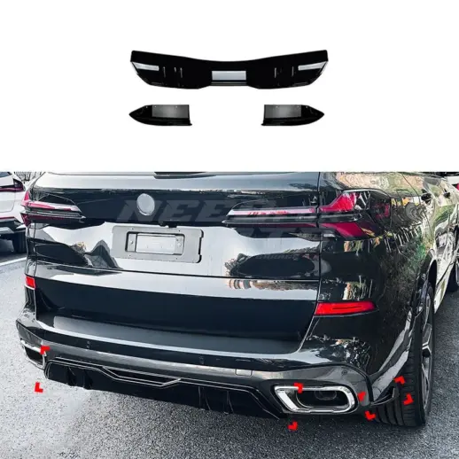 Diffuser Extension With Rear Side Splitters For BMW X5 G05 M Sport & M50d & M50i & M60i Only – M Sport Look, Gloss Black