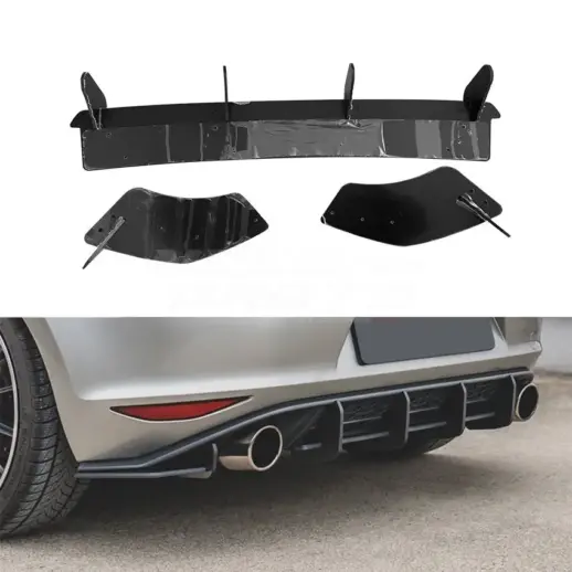 Diffuser Extension With Rear Side Splitters For Volkswagen Golf 7 (Hatchback) (2013-2017) GTI Only – Racing Look, Gloss Black