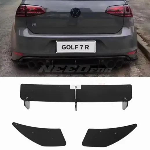 Diffuser Extension With Rear Side Splitters For Volkswagen Golf 7 (Hatchback) (2013-2017) R Only – Sport Look, Gloss Black
