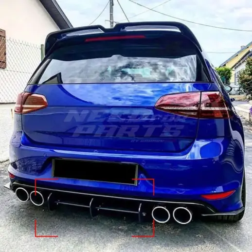 Diffuser Extension With Rear Side Splitters For Volkswagen Golf 7 (Hatchback) (2013-2017) R Only – Sport Look, Gloss Black
