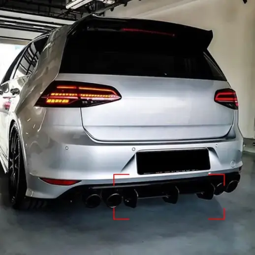 Diffuser Extension With Rear Side Splitters For Volkswagen Golf 7 (Hatchback) (2013-2017) R Only – Sport Look, Gloss Black