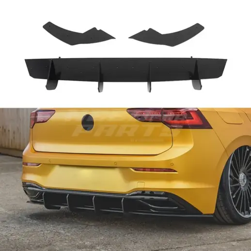 Diffuser Extension With Rear Side Splitters For Volkswagen Golf 8 (Hatchback) (2020-2024) R Line Only – Sport Look, Gloss Black