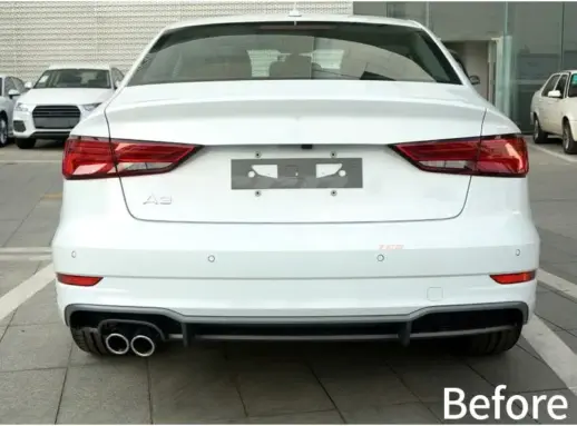Diffuser With Black Exhaust Tips For Audi A3 S Line/S3 8V (Cabriolet & Sedan) (2016-2020) Facelift – RS3 Look, Gloss Black