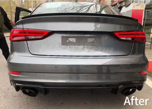 Diffuser With Black Exhaust Tips For Audi A3 S Line/S3 8V (Cabriolet & Sedan) (2016-2020) Facelift – RS3 Look, Gloss Black