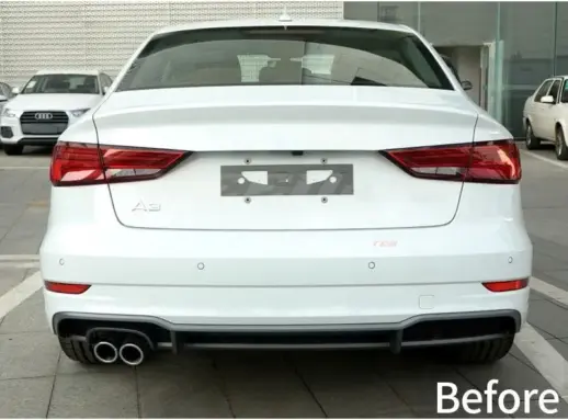 Diffuser With Black Exhaust Tips For Audi A3 S Line/S3 8V (Cabriolet & Sedan) (2016-2020) Facelift – S3 Look, Gloss Black
