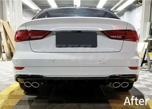 Diffuser With Black Exhaust Tips For Audi A3 S Line/S3 8V (Cabriolet & Sedan) (2016-2020) Facelift – S3 Look, Gloss Black