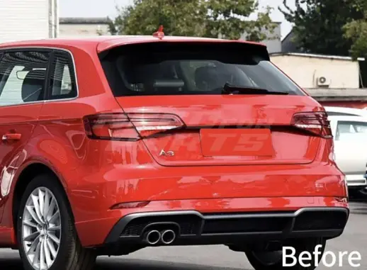 Diffuser With Black Exhaust Tips For Audi A3 S Line/S3 8V (Hatchback & Sportback) Facelift – RS3 Look, Gloss Black