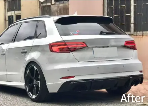 Diffuser With Black Exhaust Tips For Audi A3 S Line/S3 8V (Hatchback & Sportback) Facelift – RS3 Look, Gloss Black