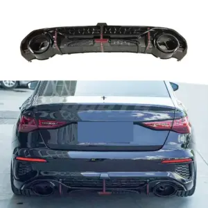 Diffuser With Black Exhaust Tips Voor Audi A3 S Line/S3 8Y (Sedan) Pre-Facelift – RS3 Racing Look, Hoogglans Zwart