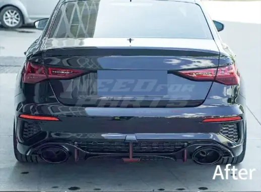 Diffuser With Black Exhaust Tips For Audi A3 S Line/S3 8Y (Sedan) (2020-2024) Pre-Facelift – RS3 Racing Look, Gloss Black