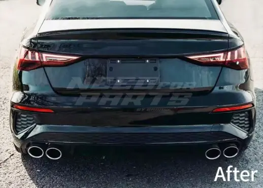 Diffuser With Black Exhaust Tips For Audi A3 S Line/S3 8Y (Sedan) (2020-2024) Pre-Facelift – S3 Look, Gloss Black