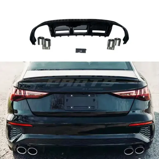 Diffuser With Black Exhaust Tips For Audi A3 S Line/S3 8Y (Sportback) (2020-2024) Pre-Facelift – S3 Look, Gloss Black
