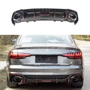 Diffuser With Black Exhaust Tips Voor Audi A4 S Line/S4 B9 (Avant & Sedan) Facelift-2 – RS4 Racing Look, Hoogglans Zwart