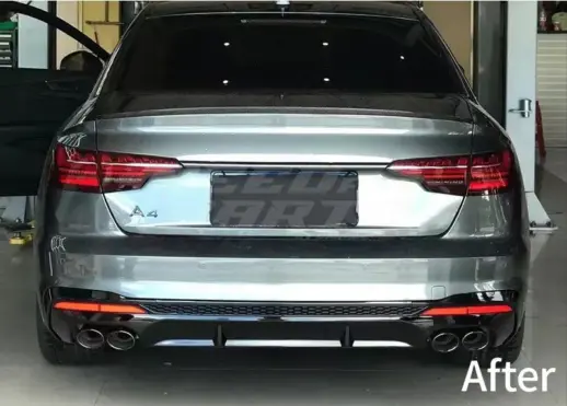Diffuser With Black Exhaust Tips For Audi A4 S Line/S4 B9 (Avant & Sedan) (2019-present) – S4 Look, Gloss Black