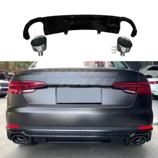 Diffuser With Black Exhaust Tips For Audi A4 S Line/S4 B9 (Avant & Sedan) – RS4 Look, Gloss Black