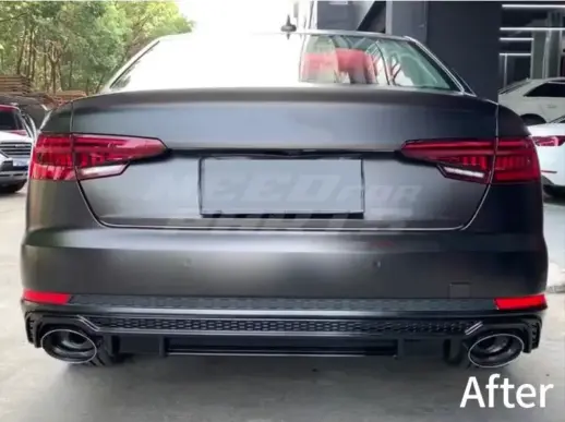Diffuser With Black Exhaust Tips For Audi A4 S Line/S4 B9 (Avant & Sedan) – RS4 Look, Gloss Black