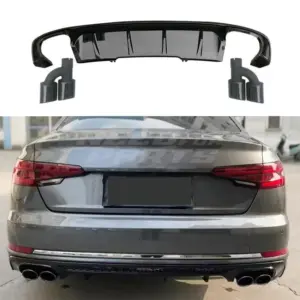 Diffuser With Black Exhaust Tips Voor Audi A4 S Line/S4 B9 (Avant & Sedan) – S4 Look, Hoogglans Zwart