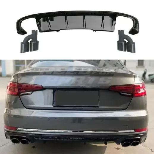 Diffuser With Black Exhaust Tips For Audi A4 S Line/S4 B9 (Avant & Sedan) – S4 Look, Gloss Black