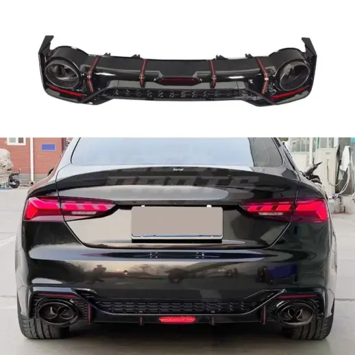 Diffuser With Black Exhaust Tips For Audi A5 S Line/S5 F5 (Cabriolet & Coupé & Sportback) Facelift – RS5 Racing Look, Gloss Black