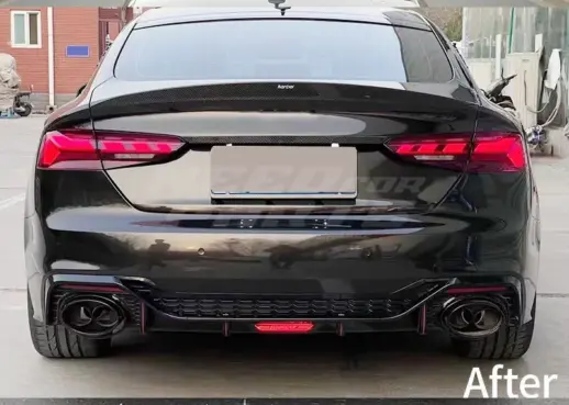 Diffuser With Black Exhaust Tips For Audi A5 S Line/S5 F5 (Cabriolet & Coupé & Sportback) Facelift – RS5 Racing Look, Gloss Black