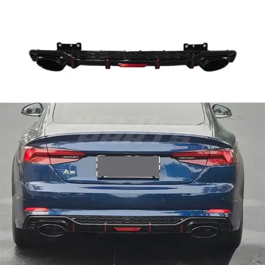 Diffuser With Black Exhaust Tips For Audi A5 S Line/S5 F5 (Cabriolet & Coupé & Sportback) Pre-Facelift – RS5 Racing Look, Gloss Black