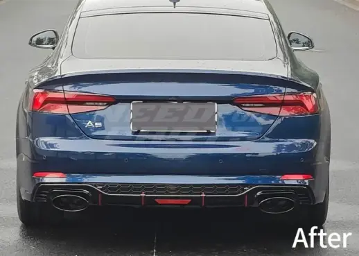 Diffuser With Black Exhaust Tips For Audi A5 S Line/S5 F5 (Cabriolet & Coupé & Sportback) Pre-Facelift – RS5 Racing Look, Gloss Black