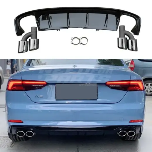 Diffuser With Black Exhaust Tips For Audi A5 S Line/S5 F5 (Cabriolet & Coupé & Sportback) Pre-Facelift – S5 Look, Gloss Black