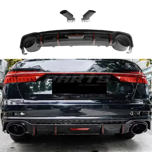 Diffuser With Black Exhaust Tips For Audi A6 S Line/S6 C8 (Avant & Sedan) Pre-Facelift – RS6 Racing Look, Gloss Black
