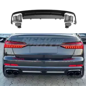 Diffuser With Black Exhaust Tips Voor Audi A6 S Line/S6 C8 (Avant & Sedan) Pre-Facelift – S6 Look, Hoogglans Zwart