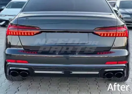 Diffuser With Black Exhaust Tips For Audi A6 S Line/S6 C8 (Avant & Sedan) Pre-Facelift – S6 Look, Gloss Black