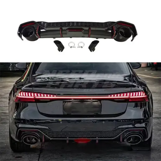 Diffuser With Black Exhaust Tips For Audi A7 S Line/S7 C8 (Sportback) Pre-Facelift – RS7 Racing Look, Gloss Black