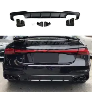 Diffuser With Black Exhaust Tips Voor Audi A7 S Line/S7 C8 (Sportback) Pre-Facelift – S7 Look, Hoogglans Zwart
