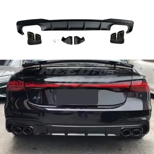 Diffuser With Black Exhaust Tips For Audi A7 S Line/S7 C8 (Sportback) Pre-Facelift – S7 Look, Gloss Black