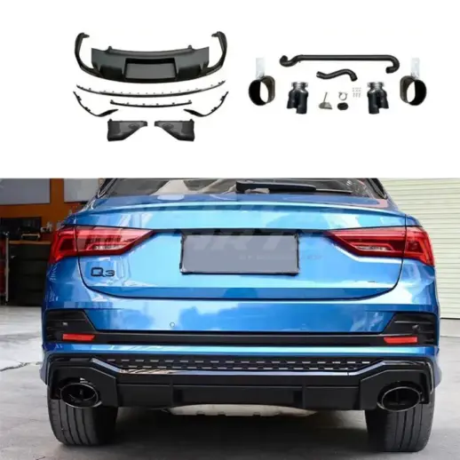 Diffuser With Black Exhaust Tips For Audi Q3 S Line F3 (Sportback) (2019-present) – RSQ3 Look, Gloss Black