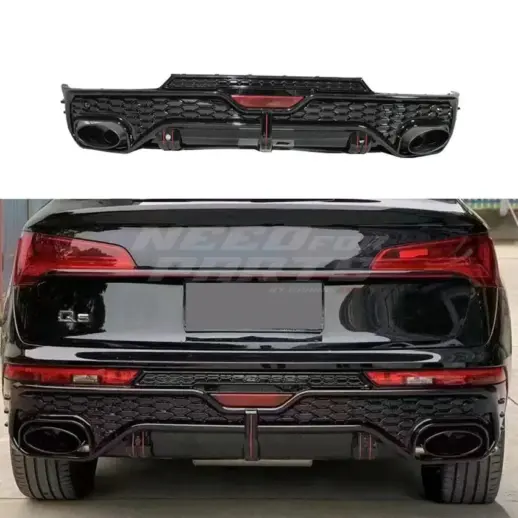 Diffuser With Black Exhaust Tips For Audi Q5 S Line/SQ5 FY (Sportback) (2020-present) Facelift – RSQ5 Racing Look, Gloss Black