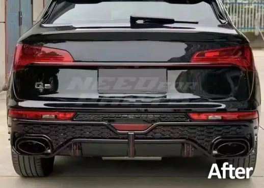 Diffuser With Black Exhaust Tips For Audi Q5 S Line/SQ5 FY (Sportback) (2020-present) Facelift – RSQ5 Racing Look, Gloss Black