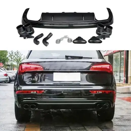 Diffuser With Black Exhaust Tips For Audi Q5 S Line/SQ5 FY (SUV) (2020-present) Facelift – OO-OO – RSQ5 Look, Gloss Black