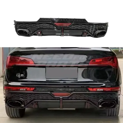 Diffuser With Black Exhaust Tips For Audi Q5 S Line/SQ5 FY (SUV) (2020-present) Facelift – RSQ5 Racing Look, Gloss Black