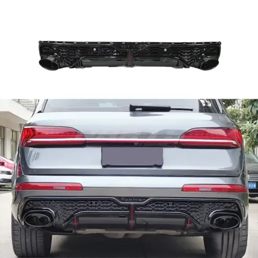 Diffuser With Black Exhaust Tips For Audi Q7 S Line/SQ7 4M (SUV) (2019-2024) Facelift – RSQ7 Racing Look, Gloss Black
