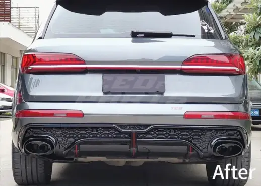 Diffuser With Black Exhaust Tips For Audi Q7 S Line/SQ7 4M (SUV) (2019-2024) Facelift – RSQ7 Racing Look, Gloss Black