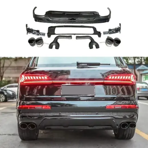 Diffuser With Black Exhaust Tips For Audi Q7 S Line/SQ7 4M (SUV) (2019-2024) Facelift – SQ7 Look, Gloss Black
