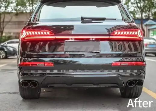Diffuser With Black Exhaust Tips For Audi Q7 S Line/SQ7 4M (SUV) (2019-2024) Facelift – SQ7 Look, Gloss Black