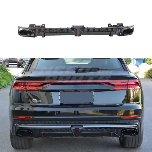 LED Diffuser With Black Exhaust Tips For Audi Q8 S Line/SQ8 4M (SUV) Pre-Facelift – RSQ8 Racing Look, Gloss Black