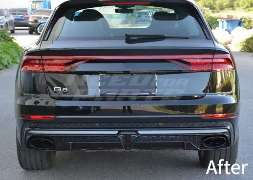 LED Diffuser With Black Exhaust Tips For Audi Q8 S Line/SQ8 4M (SUV) Pre-Facelift – RSQ8 Racing Look, Gloss Black