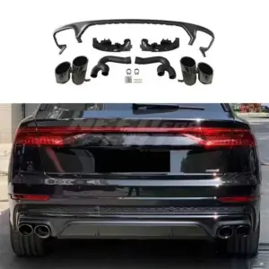 Diffuser With Black Exhaust Tips Voor Audi Q8 S Line/SQ8 4M (SUV) Pre-Facelift – SQ8 Look, Hoogglans Zwart