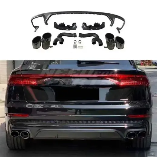 Diffuser With Black Exhaust Tips For Audi Q8 S Line/SQ8 4M (SUV) Pre-Facelift – SQ8 Look, Gloss Black