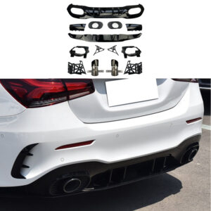 Diffuser With Black Exhaust Tips Voor Mercedes A Class V177 AMG Line & A35 AMG – O-O – A35 AMG Look, Hoogglans Zwart