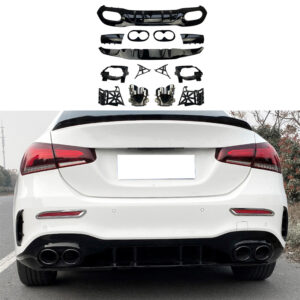 Diffuser With Black Exhaust Tips Voor Mercedes A Class V177 AMG Line & A35 AMG – OO-OO – A45 AMG Look, Hoogglans Zwart