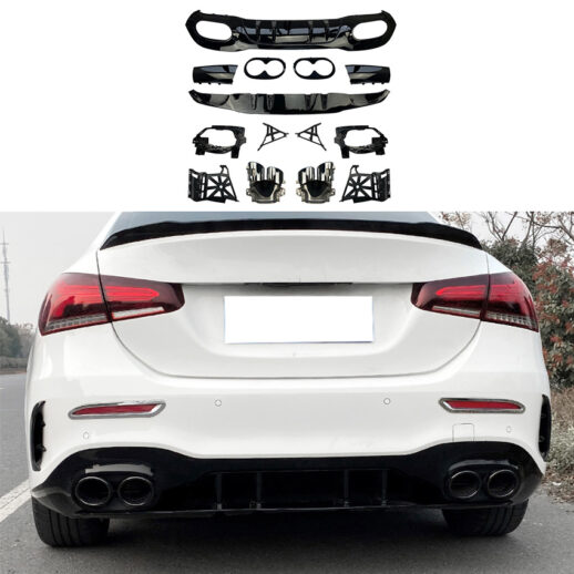 Diffuser With Black Exhaust Tips For Mercedes A Class V177 AMG Line & A35 AMG Only – OO-OO – A45 AMG Look, Gloss Black