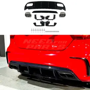 Diffuser With Black Exhaust Tips Voor Mercedes A Class W176 AMG Line & A45 AMG – A45 AMG Look, Hoogglans Zwart